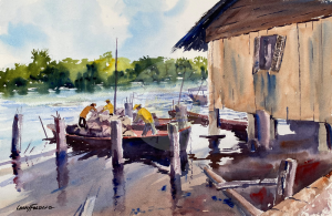 Cambodia watercolor by Larry Folding