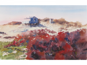 Dune Shack with Outhouse watercolor by Larry Folding