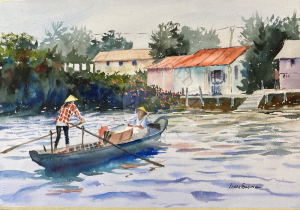 Asian Boat 1 watercolor by Larry Folding