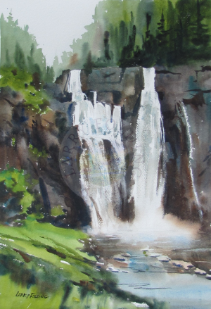 Oregon Falls watercolor by Larry Folding